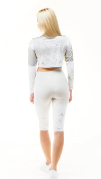 lookingperfect.fashion Frost / T-shirt CRYSTAL - LONG SLEEVE CROP TSHIRT & HIGH WAIST CAPRI LEGGINGS SET