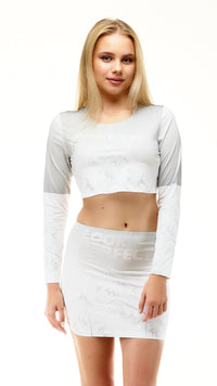 lookingperfect.fashion Frost / T-shirt CRYSTAL - LONG SLEEVE CROP TSHIRT & MINI SKIRTS SET