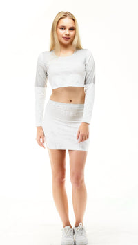 lookingperfect.fashion Frost / T-shirt CRYSTAL - LONG SLEEVE CROP TSHIRT & MINI SKIRTS SET