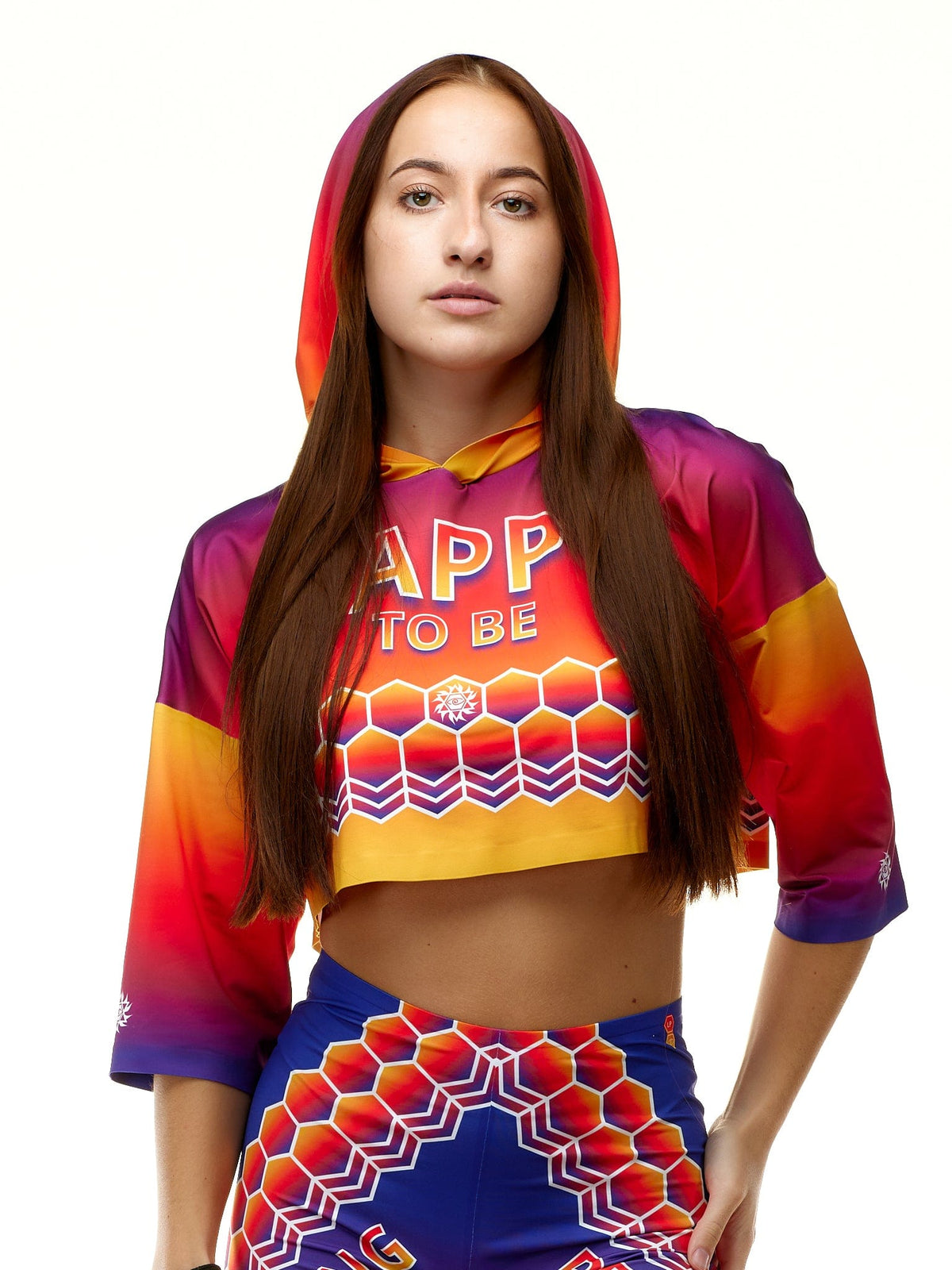 lookingperfect.fashion Happy To Be / Hoodies / Sunset LOOSE CROP HOODIE - 3/4 SLEEVE 4545